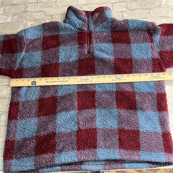 Eddie Bauer Women's XXL Plush Plaid Checkered Teddy Sweater 1/4 Zip Pullover - Picture 11 of 14